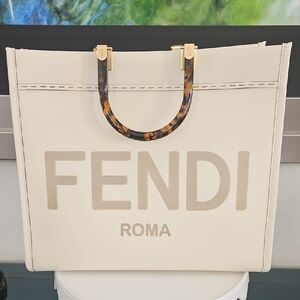 Fendi Beige Tote with Tortoiseshell Handles